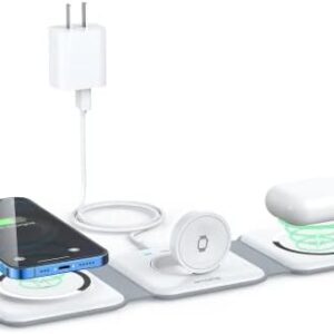 Wireless Charger 3 in 1,RTOPS Magnetic Travel Wireless Charging Station Multiple Devices,GaN 3 in 1 Charging Station,Compatible for iPhone16/15/14/13/Pro/Max,iWatch,AirPods4/3/2/Pro(Adapter Includes)