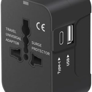 Travel Adapter with USB C, Universal All in One Worldwide Travel Adapter Power Converters Wall Charger AC Power Plug Adapter USB Type C Charging Ports for USA EU UK AUS Black