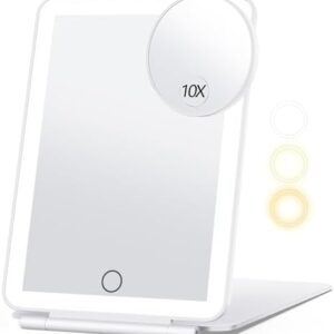 Rechargeable Makeup Mirror for Travel, Vanity Mirror with 80LEDs, 3 Color Light, 2000mAh Battery, Portable Ultra Slim Lighted Mirror, Travel Essential