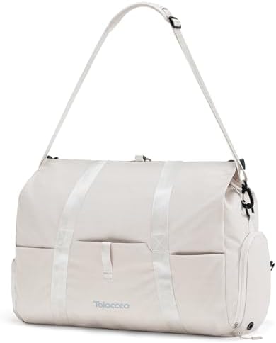 Tolaccea Travel Duffel Bags for Women Men, Lightweight Gym Bag with Shoe Compartment & Wet Pocket, TSA-Friendly Carry On, Expandable 36-52L Roll-Top Weekender Overnight Bags (Beige) - Image 9
