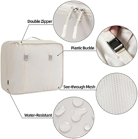BAGAIL 10 Set Packing Cubes Various Sizes Packing Organizer for Travel Accessories Luggage Carry On Suitcase-Cream - Image 5
