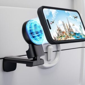 MiiKARE Airplane Travel Essentials Phone Holder for Magsafe, Universal Handsfree Phone Mount for Flying with 360 Degree Rotation, Travel Must Haves Phone Stand for Desk, Tray Table, Black