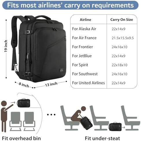 MATEIN Carry on Backpack, Extra Large Travel Backpack Expandable Airplane Approved Weekender Bag for Men and Women, Water Resistant Lightweight Daypack for Flight 40L, Black - Image 2