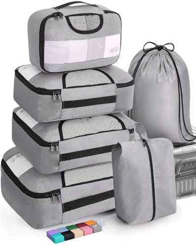 Veken 6 Set of Various Size Packing Cubes for Travel, Suitcase Organizer Bags Set with Shoe Bag, Luggage Organizer for Travel Accessories Travel Essentials