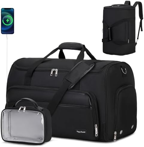 Garment Duffle Bags for Travel, Convertible Garment Bag for Men Women, Carry On Duffle Bag Backpack with Shoe Compartment & Toiletry Bag, 4 in 1 Hanging Suitcase Suit Travel Bags (Black)