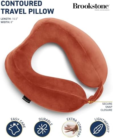 Brookstone Travel Neck Pillow - Lightweight Comfortable Contoured Head and Neck Support Memory Foam - U-Shaped Neck Pillow for Traveling, Terra Cotta - Image 2