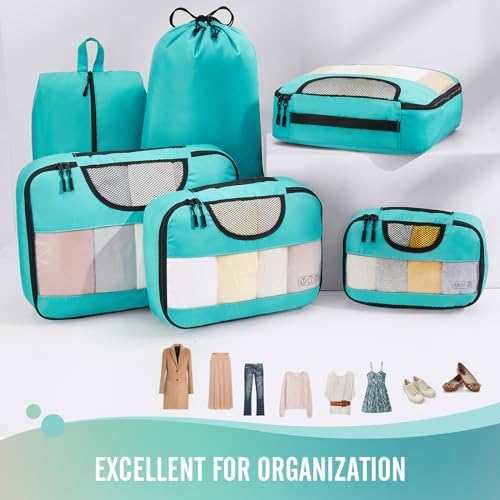 Veken 6 Set Packing Cubes for Suitcases, Travel Essentials for Carry on Luggage, Suitcase Organizer Bags Set for Travel Accessories in 4 Sizes(Extra Large, Large, Medium, Small),Cyan - Image 3