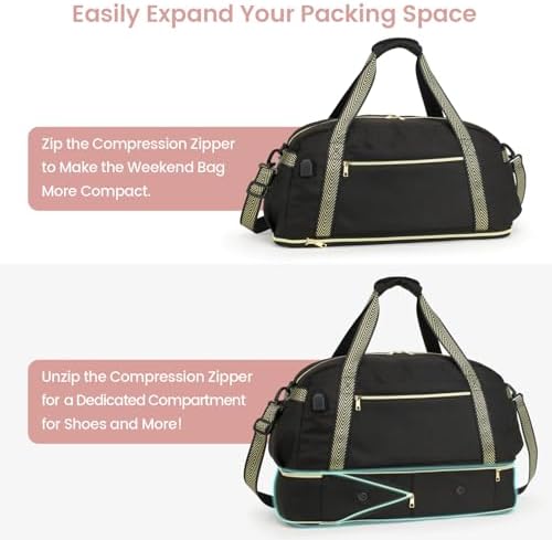 Cambond Weekender Bags for Women - Carry on Overnight Bags for Women Travel with Expandable Shoe Compartment and USB Charging Port, Travel Duffel Gym Bags with Toiletry Underwear Laundry Bag, 4 Set - Image 6