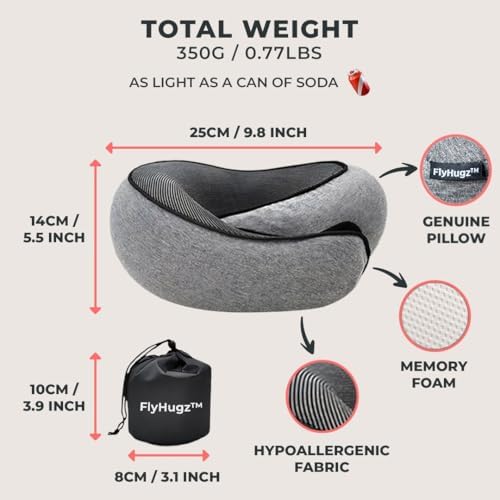 FlyHugz® Neck Travel Pillow | Memory Foam Neck Pillow for Comfort on Airplane | Compact and Ergonomic Design for Travel, Car Rides, and Home Use | Ideal for Adults and Kids - Image 5