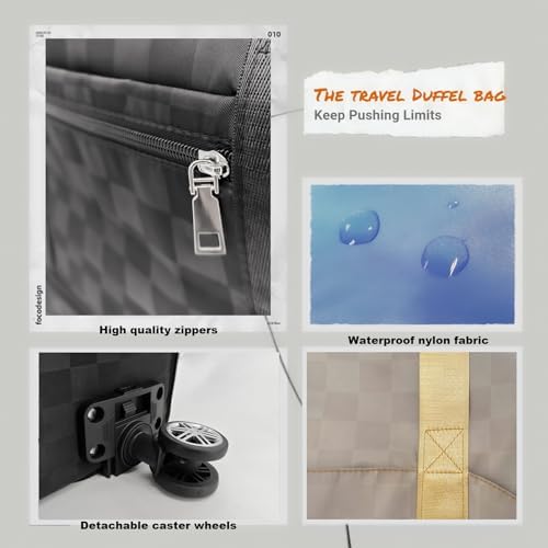Expandable foldable duffel bag suitcase, detachable rolling wheels,carry-on large duffel bag,luggage bag,suit gym,camping,travel or business trip,Gift for wife and parents-Checkerboard(KHAKI) - Image 7