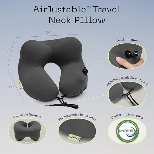 Coop Home Goods AirJustable Travel Neck Pillow, Inflatable, Adjustable Support for Neck & Chin, Compact Travel Pillow, Soft Memory Foam Comfort, Airplane Travel Essentials, Cooling & Washable Cover - Image 2