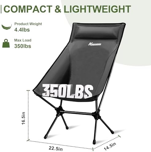 Camping Chair, Portable Camping Chairs, Lightweight Foldable Chairs with Headrest and Carry Bag for Outdoor Camping, Hiking, Beach, Travel (Black) - Image 2