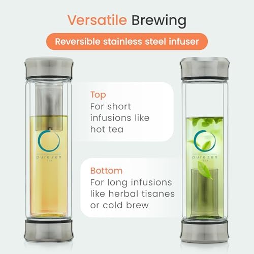 Pure Zen Tea Tumbler with Infuser - Double Wall Glass Travel Tea Mug with Stainless Steel Filter, Leakproof Tea Infuser Bottle for Loose Leaf Tea and Fruit Infused Water, Tea Gift Set - 13 Ounce - Image 7