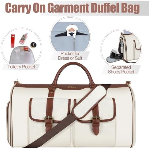 Garment Bag for Travel, Carry On Garment bag, Convertible Duffel Bag with Shoe Compartment, Perfect for Business Trips and Weekend Getaways (N. Beige) - Image 3