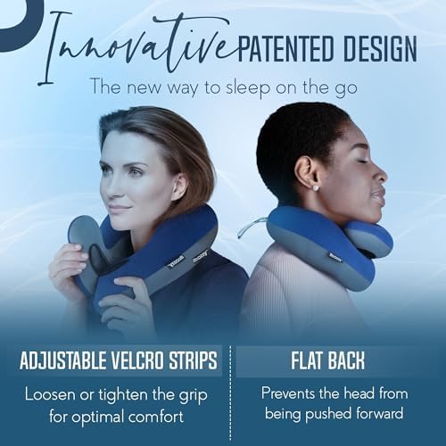 BCOZZY Travel Neck Pillow for Airplane – Patented Double Support for Head, Neck, and Chin. Best for Long Flights, Plane Sleeping, and Car Rides. Adjustable Size. Fully Washable. Carry Bag. Large, Navy - Image 3