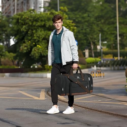 Wolhbege Duffle Bag for Travel,Mens Travel Bag & Carry On Bag for Men with Expandable Design and Luggage Sleeve –Duffel Bag for Gym, Weekender, Overnight Trips Black - Image 2