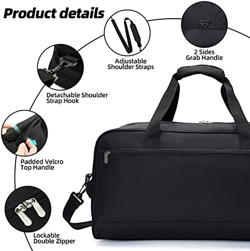 30L Travel Duffel Bag Small Carry On Weekend and Overnight Bag Lightweight Luggage Bag for Traveling Sport-Black - Image 3