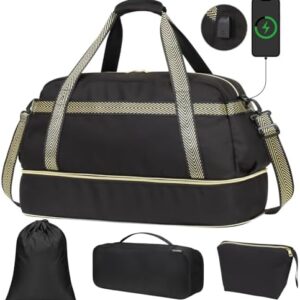 Cambond Weekender Bags for Women - Carry on Overnight Bags for Women Travel with Expandable Shoe Compartment and USB Charging Port, Travel Duffel Gym Bags with Toiletry Underwear Laundry Bag, 4 Set