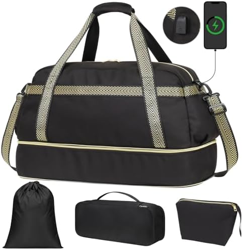 Cambond Weekender Bags for Women - Carry on Overnight Bags for Women Travel with Expandable Shoe Compartment and USB Charging Port, Travel Duffel Gym Bags with Toiletry Underwear Laundry Bag, 4 Set