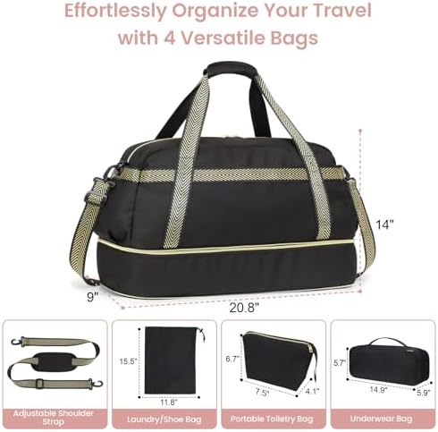 Cambond Weekender Bags for Women - Carry on Overnight Bags for Women Travel with Expandable Shoe Compartment and USB Charging Port, Travel Duffel Gym Bags with Toiletry Underwear Laundry Bag, 4 Set - Image 2