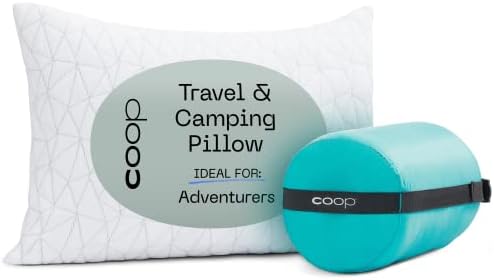 Coop Home Goods Original Travel & Camp Adjustable Pillow, Small Camping Pillow with Compressible Stuff Sack - Medium-Firm Memory Foam with Lulltra Washable Cover, CertiPUR-US Certified (19x13)