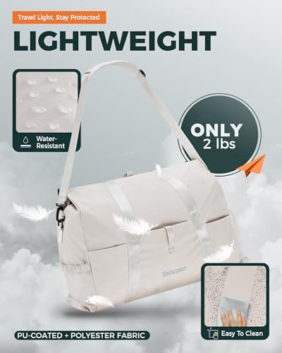 Tolaccea Travel Duffel Bags for Women Men, Lightweight Gym Bag with Shoe Compartment & Wet Pocket, TSA-Friendly Carry On, Expandable 36-52L Roll-Top Weekender Overnight Bags (Beige) - Image 7