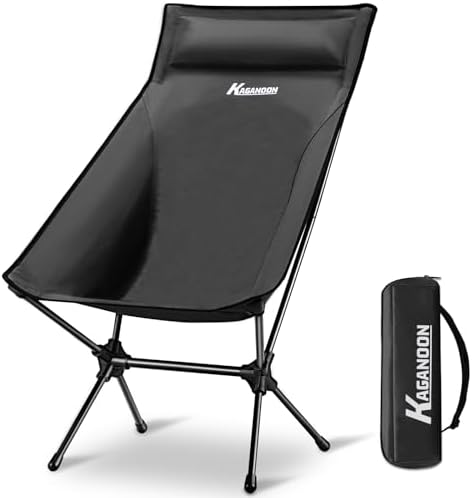 Camping Chair, Portable Camping Chairs, Lightweight Foldable Chairs with Headrest and Carry Bag for Outdoor Camping, Hiking, Beach, Travel (Black)
