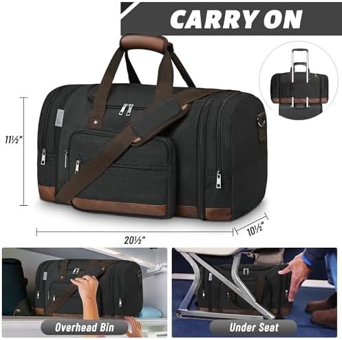 Wolhbege Duffle Bag for Travel,Mens Travel Bag & Carry On Bag for Men with Expandable Design and Luggage Sleeve –Duffel Bag for Gym, Weekender, Overnight Trips Black - Image 4