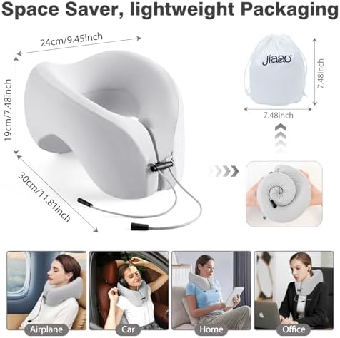 2-in-1 Travel Neck Pillow, Advanced Neck Support for Long Flights, Portable Drawstring Bag, U Shape Memory Foam Pillows for Traveling, Car, Home - Image 7