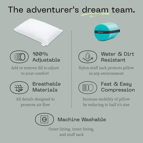 Coop Home Goods Original Travel & Camp Adjustable Pillow, Small Camping Pillow with Compressible Stuff Sack - Medium-Firm Memory Foam with Lulltra Washable Cover, CertiPUR-US Certified (19x13) - Image 4