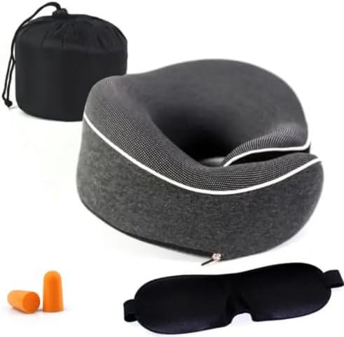 Travel Neck Pillow, Memory Foam Donut Travel Pillow, Comfortable Double Support for Head, Neck, and Chin, Comfortable for Flights, Car, and Home Use, Gray