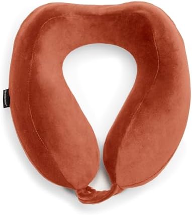 Brookstone Travel Neck Pillow - Lightweight Comfortable Contoured Head and Neck Support Memory Foam - U-Shaped Neck Pillow for Traveling, Terra Cotta