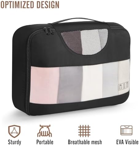 Veken 8 Set Packing Cubes for Suitcases, Travel Essentials for Carry on, Luggage Organizer Bags Set for Travel Accessories in 4 Sizes (Extra Large, Large, Medium, Small), Black - Image 4