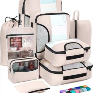 Veken 8 Set Packing Cubes for Travel, Gifts for Women Mom, Carry on Suitcase Organizer Bags for Luggage with Hanging Toiletry Bag and Shoe Bag, Travel Essentials Travel Accessories for Cruise Ship