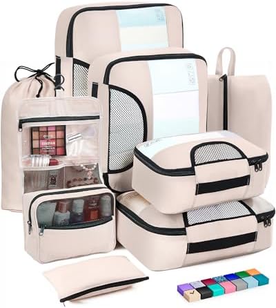 Veken 8 Set Packing Cubes for Travel, Gifts for Women Mom, Carry on Suitcase Organizer Bags for Luggage with Hanging Toiletry Bag and Shoe Bag, Travel Essentials Travel Accessories for Cruise Ship