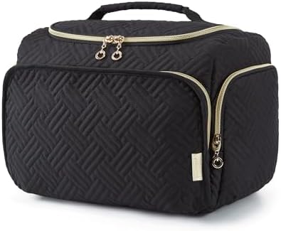 BAGSMART Travel Toiletry Bag, Large Wide-open Travel Bag for Toiletries, Makeup Cosmetic Travel Bag with Handle, Black-L