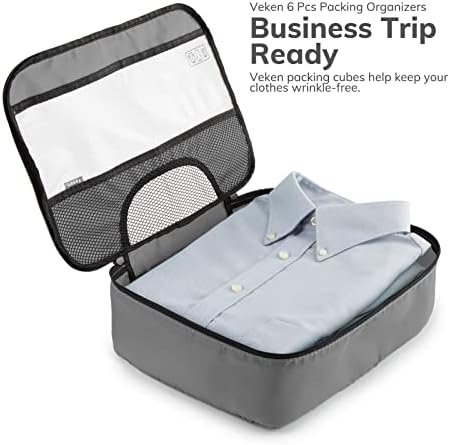 Veken 6 Set of Various Size Packing Cubes for Travel, Suitcase Organizer Bags Set with Shoe Bag, Luggage Organizer for Travel Accessories Travel Essentials - Image 9