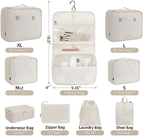 BAGAIL 10 Set Packing Cubes Various Sizes Packing Organizer for Travel Accessories Luggage Carry On Suitcase-Cream - Image 2