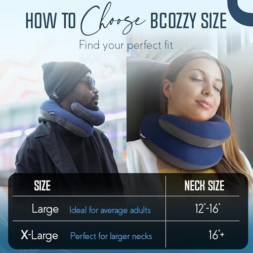 BCOZZY Travel Neck Pillow for Airplane – Patented Double Support for Head, Neck, and Chin. Best for Long Flights, Plane Sleeping, and Car Rides. Adjustable Size. Fully Washable. Carry Bag. Large, Navy - Image 6