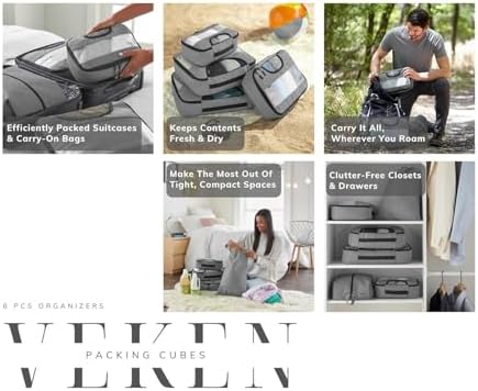 Veken 6 Set of Various Size Packing Cubes for Travel, Suitcase Organizer Bags Set with Shoe Bag, Luggage Organizer for Travel Accessories Travel Essentials - Image 7