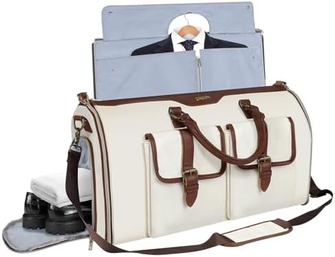 Garment Bag for Travel, Carry On Garment bag, Convertible Duffel Bag with Shoe Compartment, Perfect for Business Trips and Weekend Getaways (N. Beige)
