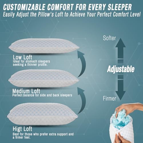 Cooling Shredded Memory Foam Pillow for Travel and Camping – Adjustable Gel for Personalized Support – Double-Sided Ice Silk & Soft Rayon – Lightweight, Compressible (White) (Travel) - Image 8