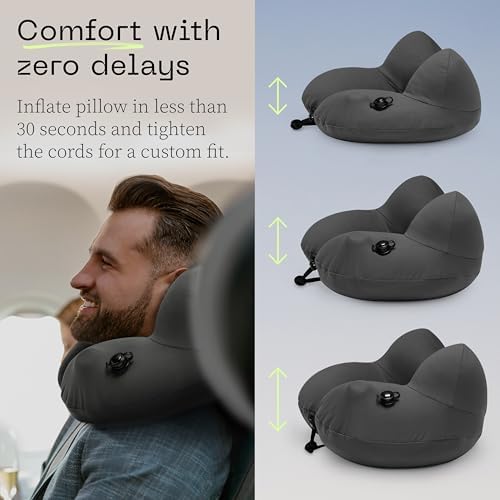 Coop Home Goods AirJustable Travel Neck Pillow, Inflatable, Adjustable Support for Neck & Chin, Compact Travel Pillow, Soft Memory Foam Comfort, Airplane Travel Essentials, Cooling & Washable Cover - Image 6