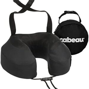 Cabeau Evolution S3 Travel Neck Pillow Memory Foam Neck Support, Adjustable Clasp, and Seat Strap Attachment - Comfort On-The-Go with Carrying Case for Airplane, Train, and Car (Jet Black)