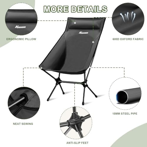 Camping Chair, Portable Camping Chairs, Lightweight Foldable Chairs with Headrest and Carry Bag for Outdoor Camping, Hiking, Beach, Travel (Black) - Image 5