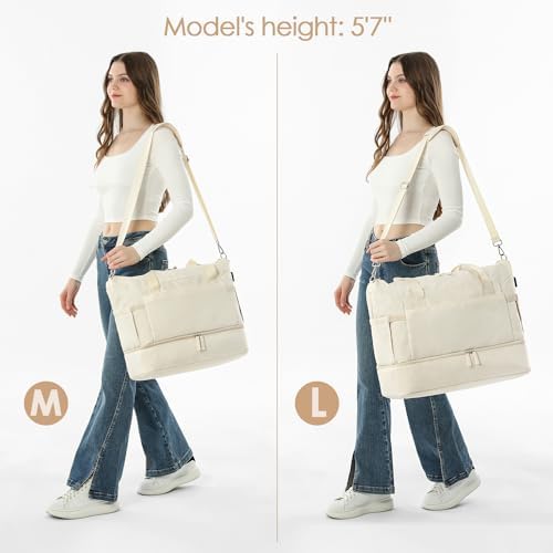 ETRONIK Gym Bag for Women, Personal Item Travel Bag with Shoes Compartment, Weekender Overnight Duffel Bag with Wet Pocket & USB Charging Port, Carry On Bag for Women, Travel, Gym, Weekend (Beige) - Image 8