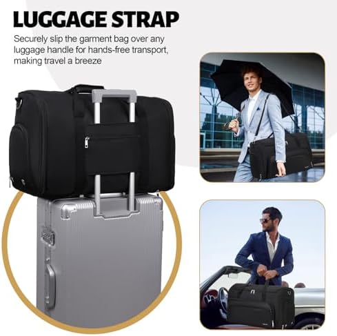Garment Duffle Bags for Travel, Convertible Garment Bag for Men Women, Carry On Duffle Bag Backpack with Shoe Compartment & Toiletry Bag, 4 in 1 Hanging Suitcase Suit Travel Bags (Black) - Image 6