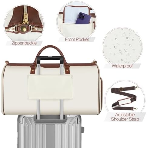 Garment Bag for Travel, Carry On Garment bag, Convertible Duffel Bag with Shoe Compartment, Perfect for Business Trips and Weekend Getaways (N. Beige) - Image 4
