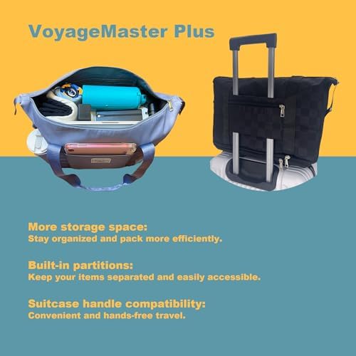 Expandable foldable duffel bag suitcase, detachable rolling wheels,carry-on large duffel bag,luggage bag,suit gym,camping,travel or business trip,Gift for wife and parents-Checkerboard(KHAKI) - Image 5