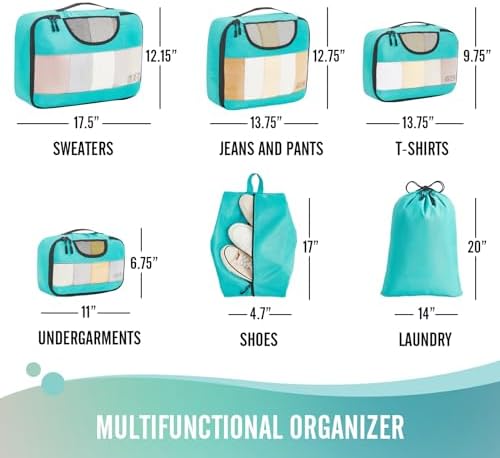 Veken 6 Set Packing Cubes for Suitcases, Travel Essentials for Carry on Luggage, Suitcase Organizer Bags Set for Travel Accessories in 4 Sizes(Extra Large, Large, Medium, Small),Cyan - Image 5